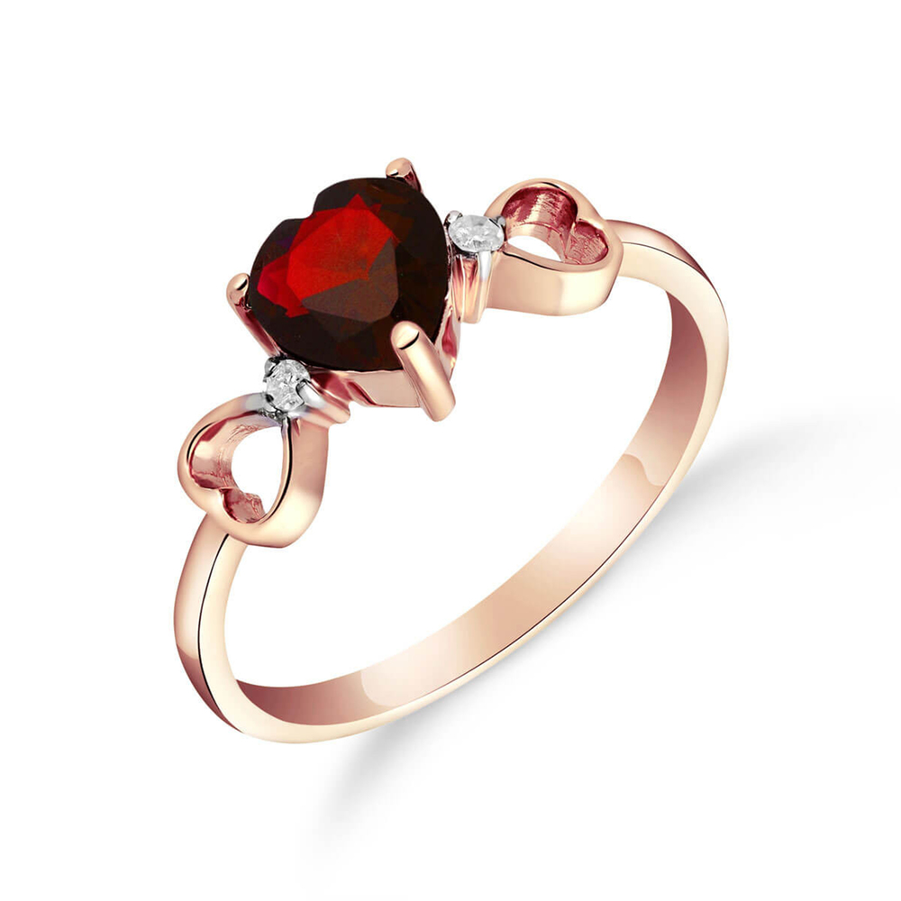 14K. SOLID GOLD RING WITH NATURAL DIAMONDS & GARNET (Rose Gold)